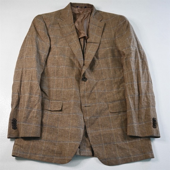 Hart Shaffner Marx 40R Windowpane Linen USA Soft Shoulder Jacket Sport Coat - Picture 1 of 12